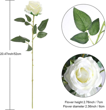 12PCS Artificial Silk Flowers Realistic Roses Bouquet Long Stem for Home Wedding Decoration Party (Red, 6 Flowers 6 Buds)