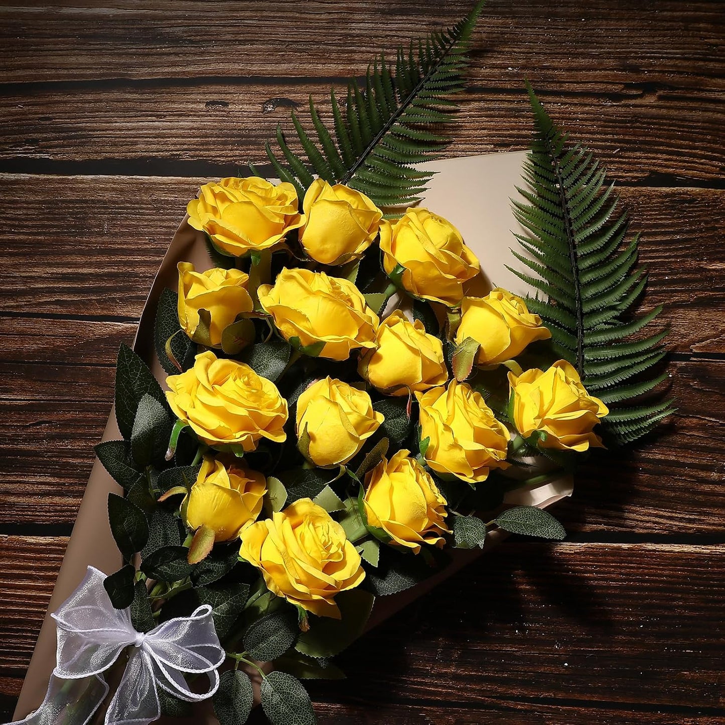 12PCS Artificial Silk Flowers Realistic Roses Bouquet Long Stem for Home Wedding Decoration Party (Red, 6 Flowers 6 Buds)