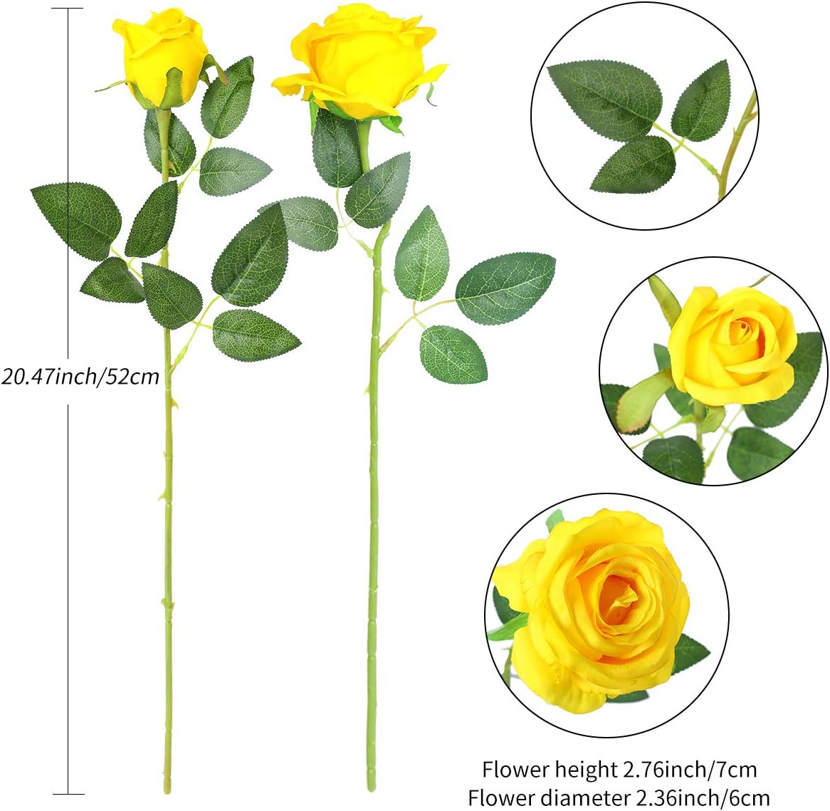 12PCS Artificial Silk Flowers Realistic Roses Bouquet Long Stem for Home Wedding Decoration Party (Red, 6 Flowers 6 Buds)