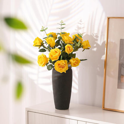 12PCS Artificial Silk Flowers Realistic Roses Bouquet Long Stem for Home Wedding Decoration Party (Red, 6 Flowers 6 Buds)