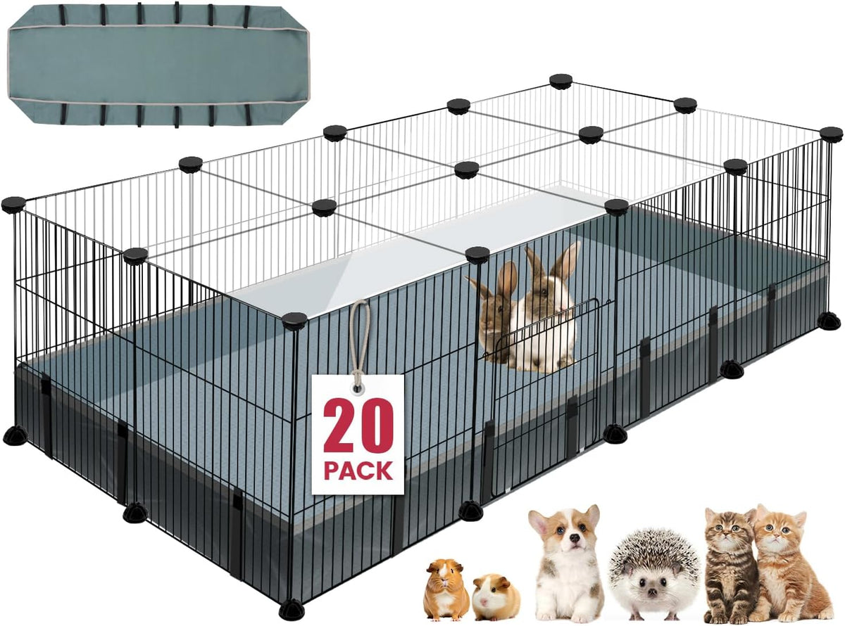 20 Panels Small Animal Playpen, 48" x 24" x 16" Rabbit Cage