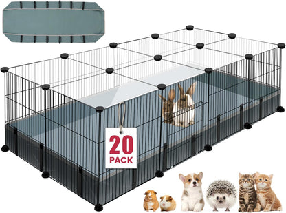 20 Panels Small Animal Playpen, 48" x 24" x 16" Rabbit Cage