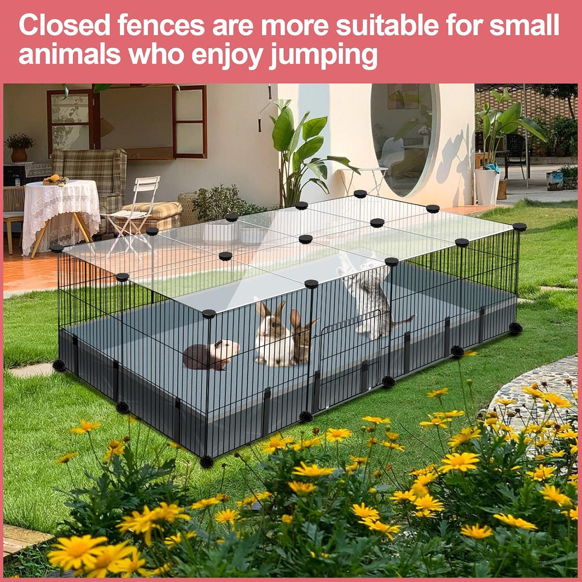 20 Panels Small Animal Playpen, 48" x 24" x 16" Rabbit Cage