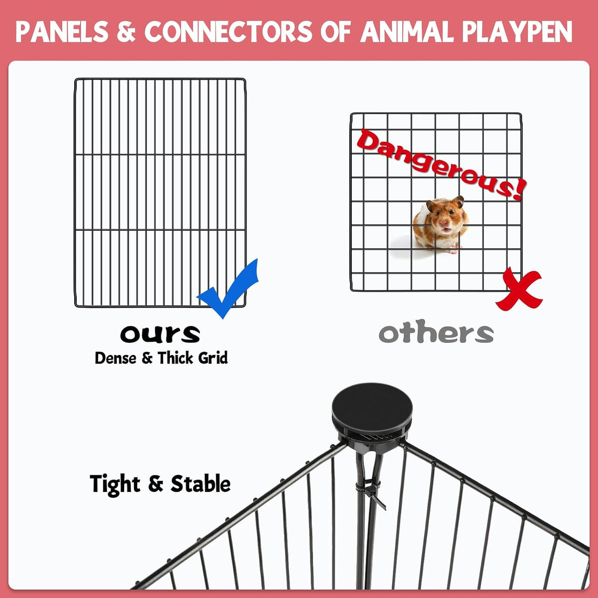 20 Panels Small Animal Playpen, 48" x 24" x 16" Rabbit Cage