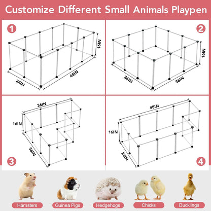 20 Panels Small Animal Playpen, 48" x 24" x 16" Rabbit Cage