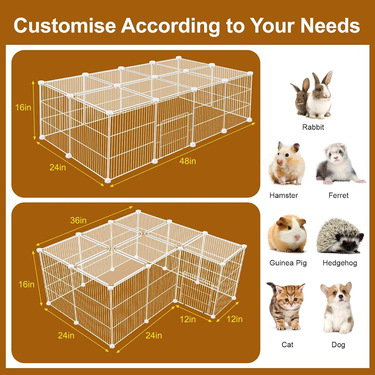 20 Panels Small Animal Playpen, 48" x 24" x 16" Rabbit Cage