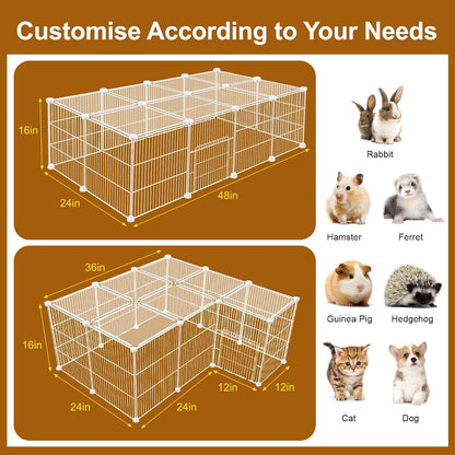 20 Panels Small Animal Playpen, 48" x 24" x 16" Rabbit Cage
