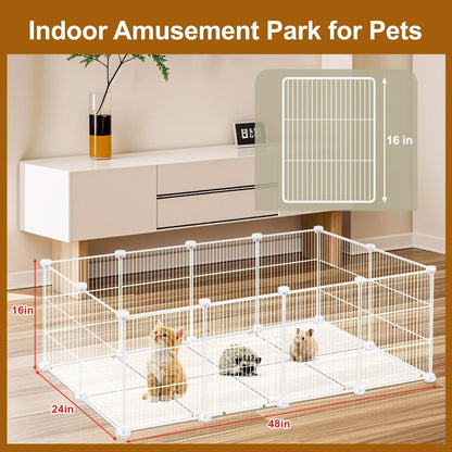 20 Panels Small Animal Playpen, 48" x 24" x 16" Rabbit Cage