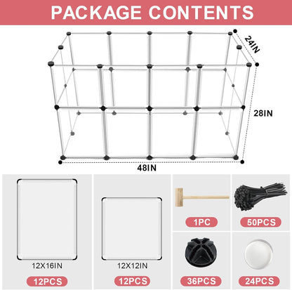 20 Panels Small Animal Playpen, 48" x 24" x 16" Rabbit Cage