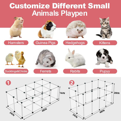 20 Panels Small Animal Playpen, 48" x 24" x 16" Rabbit Cage
