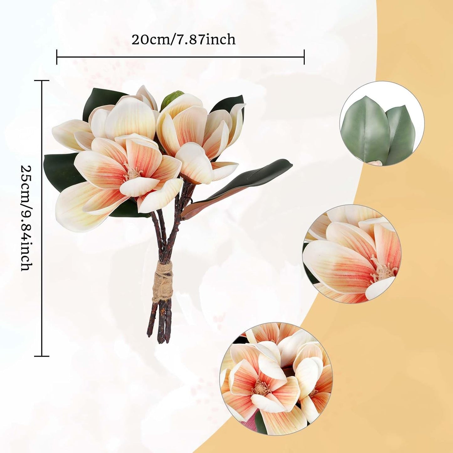 2Bundles Artificial Magnolia Flowers White Silk Magnolia Flowers Branches Faux Magnolias Flower with Stems Real Touch Magnolias Flower Bouquet for Wedding Home Indoor Outdoor Decor