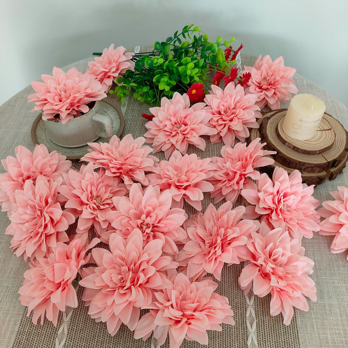 5''Silk Coral Pink Dahlia Artificial Flowers Bulk, 30 Pcs Fake Dahlias Flowers Heads for Craft, Large Flower Heads Faux Flowers for Wedding Party, Home Office, Hat, Wall Decoration (30, coral pink)