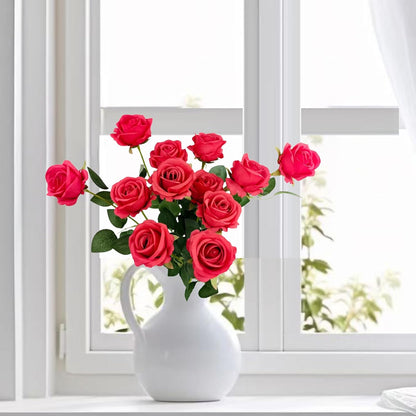 12PCS Fake Red Roses Artificial Red Flowers Bulk, Silk Faux Roses with Stems for Wedding Centerpieces Bridal Bouquets Home Decor Party Floral Arrangements