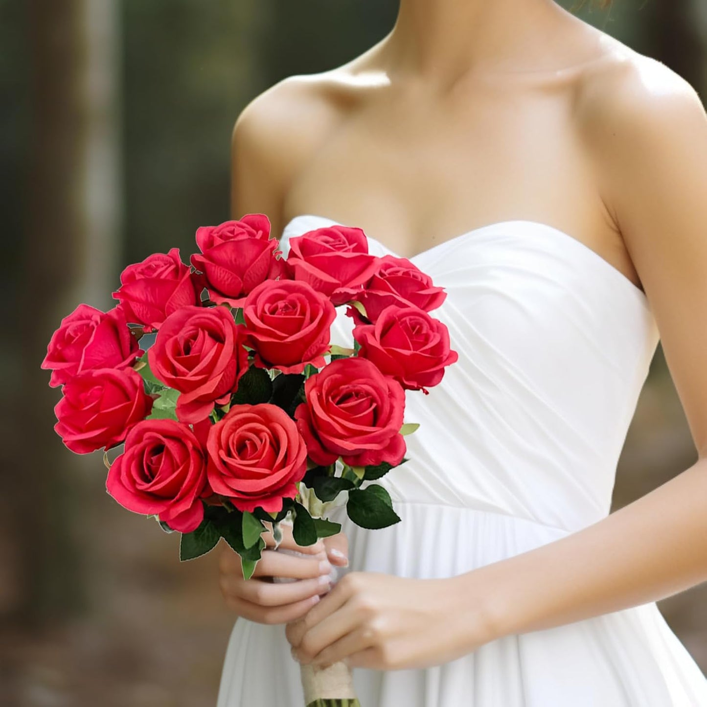 12PCS Fake Red Roses Artificial Red Flowers Bulk, Silk Faux Roses with Stems for Wedding Centerpieces Bridal Bouquets Home Decor Party Floral Arrangements