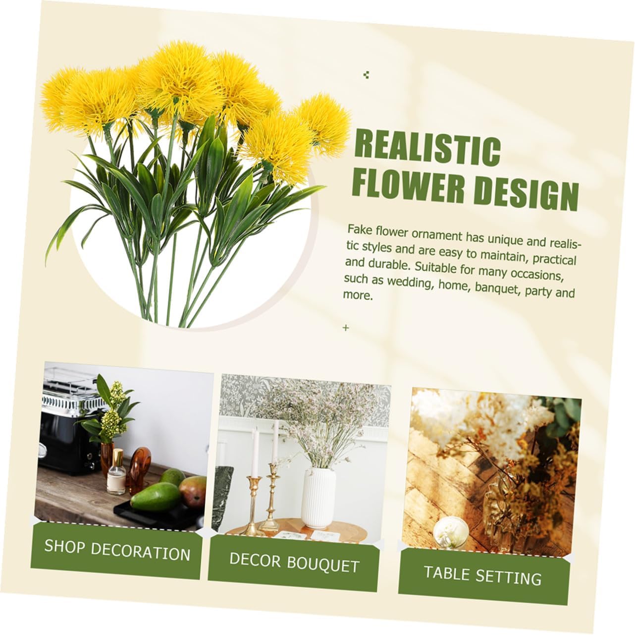 12 Pcs Faux Dandelion Ornaments Realistic Artificial Dandelion Flowers Yellow Faux Branches for Home Wedding Party Photo Props Decoration