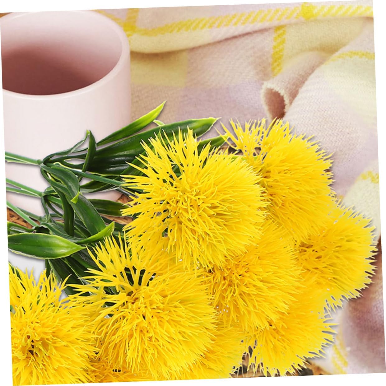 12 Pcs Faux Dandelion Ornaments Realistic Artificial Dandelion Flowers Yellow Faux Branches for Home Wedding Party Photo Props Decoration