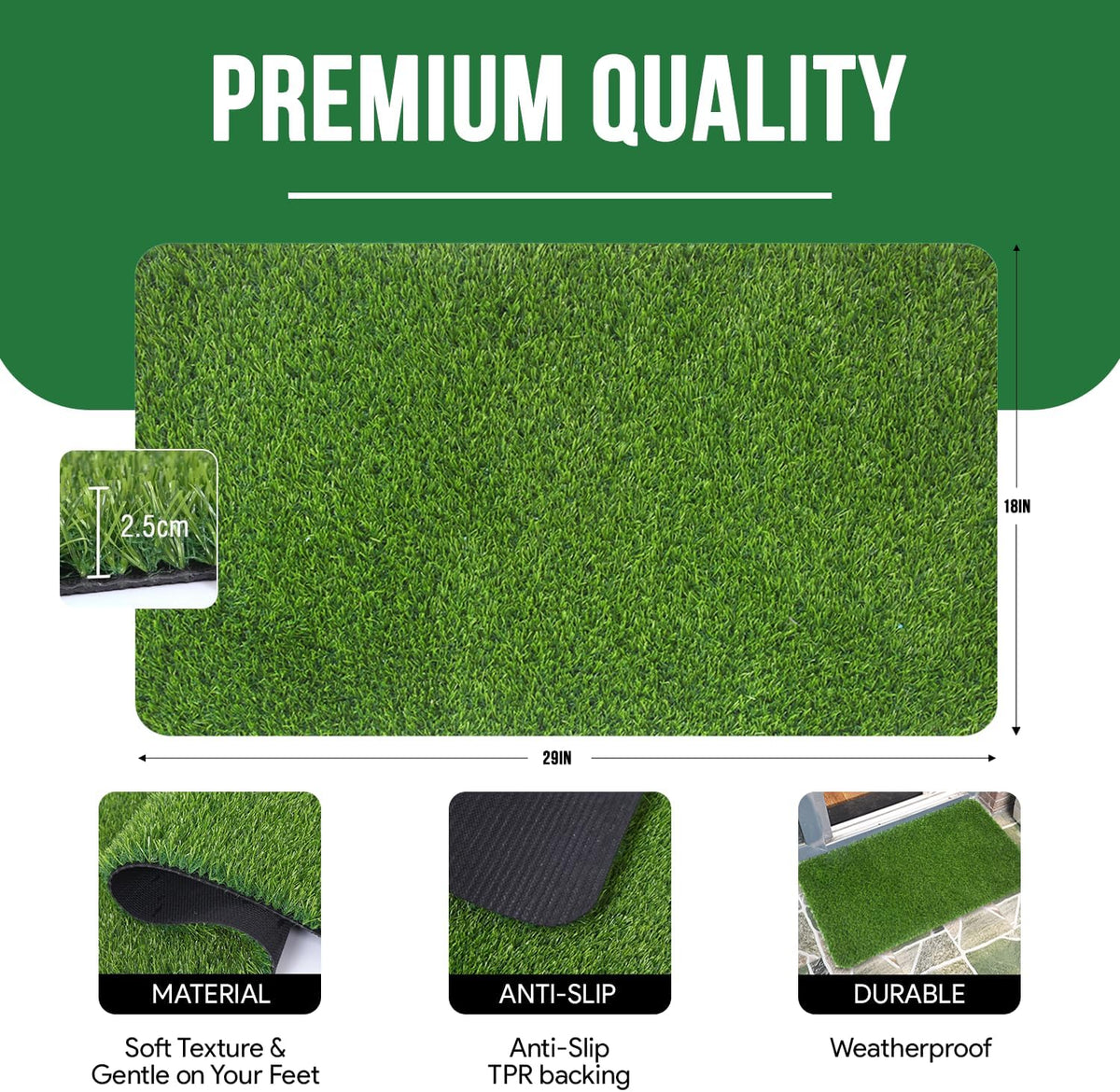 Fake Grass for Dogs, Artificial Turf Grass Indoor Outdoor, Mat for Dogs Soft Blades, Cesped Artificial for Patios, Dog Astro Turf for Balcony, Quick Clean, Easy Rinse Patio Rug, 29.5"x17"