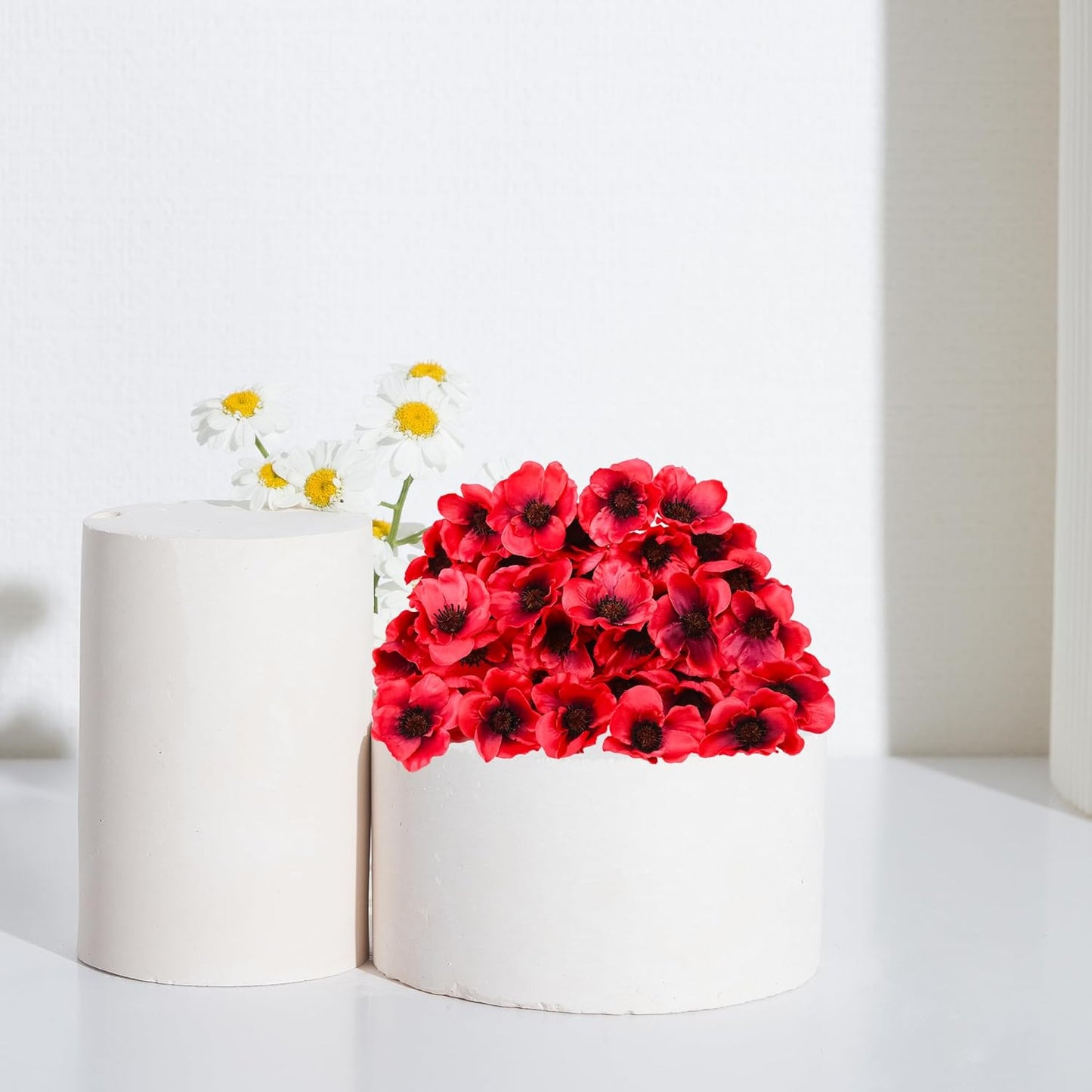 50Pcs Poppy Artificial Flowers Fake Poppies Head with Flower Branch for Veterans Day Remembrance Bouquet Memorial Day Corsages Home Kitchen Floral Wreath Garland Cake Ornaments Decoration (Red)
