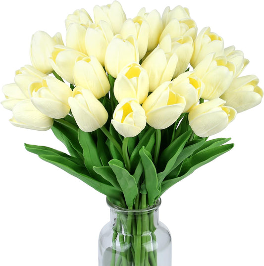 Fake Tulips 15pcs Real Touch PU Artificial Flower Assorted Colors | for Spring Kitchen Island and Dining Table Centerpieces, Wedding Bouquets, and Home Decor