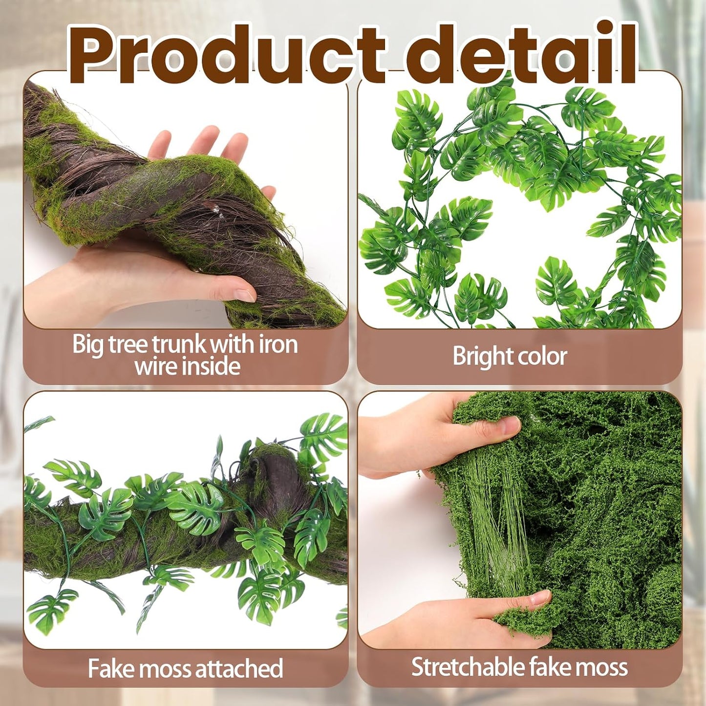 6 Pack Artificial Forest Branch Decor,75 Inch,Vines | Moss Covered Branches for Jungle Party bendable Artificial Tree Branch fake Tree Branch artificial Hanging Vines for Ceiling