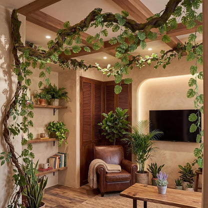 6 Pack Artificial Forest Branch Decor,75 Inch,Vines | Moss Covered Branches for Jungle Party bendable Artificial Tree Branch fake Tree Branch artificial Hanging Vines for Ceiling