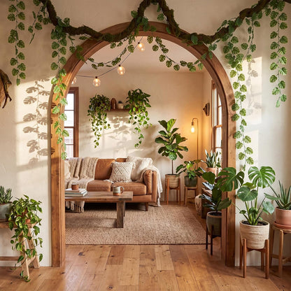 6 Pack Artificial Forest Branch Decor,75 Inch,Vines | Moss Covered Branches for Jungle Party bendable Artificial Tree Branch fake Tree Branch artificial Hanging Vines for Ceiling