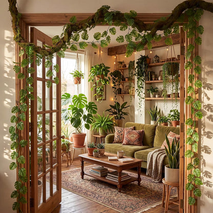 6 Pack Artificial Forest Branch Decor,75 Inch,Vines | Moss Covered Branches for Jungle Party bendable Artificial Tree Branch fake Tree Branch artificial Hanging Vines for Ceiling