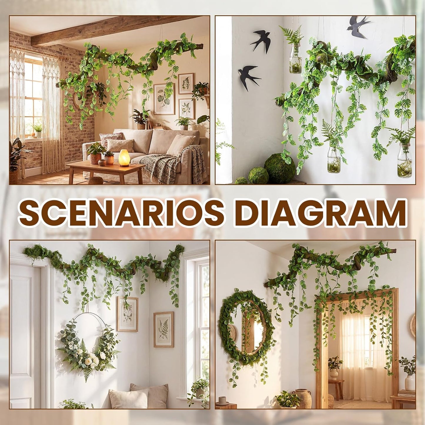 6 Pack Artificial Forest Branch Decor,75 Inch,Vines | Moss Covered Branches for Jungle Party bendable Artificial Tree Branch fake Tree Branch artificial Hanging Vines for Ceiling