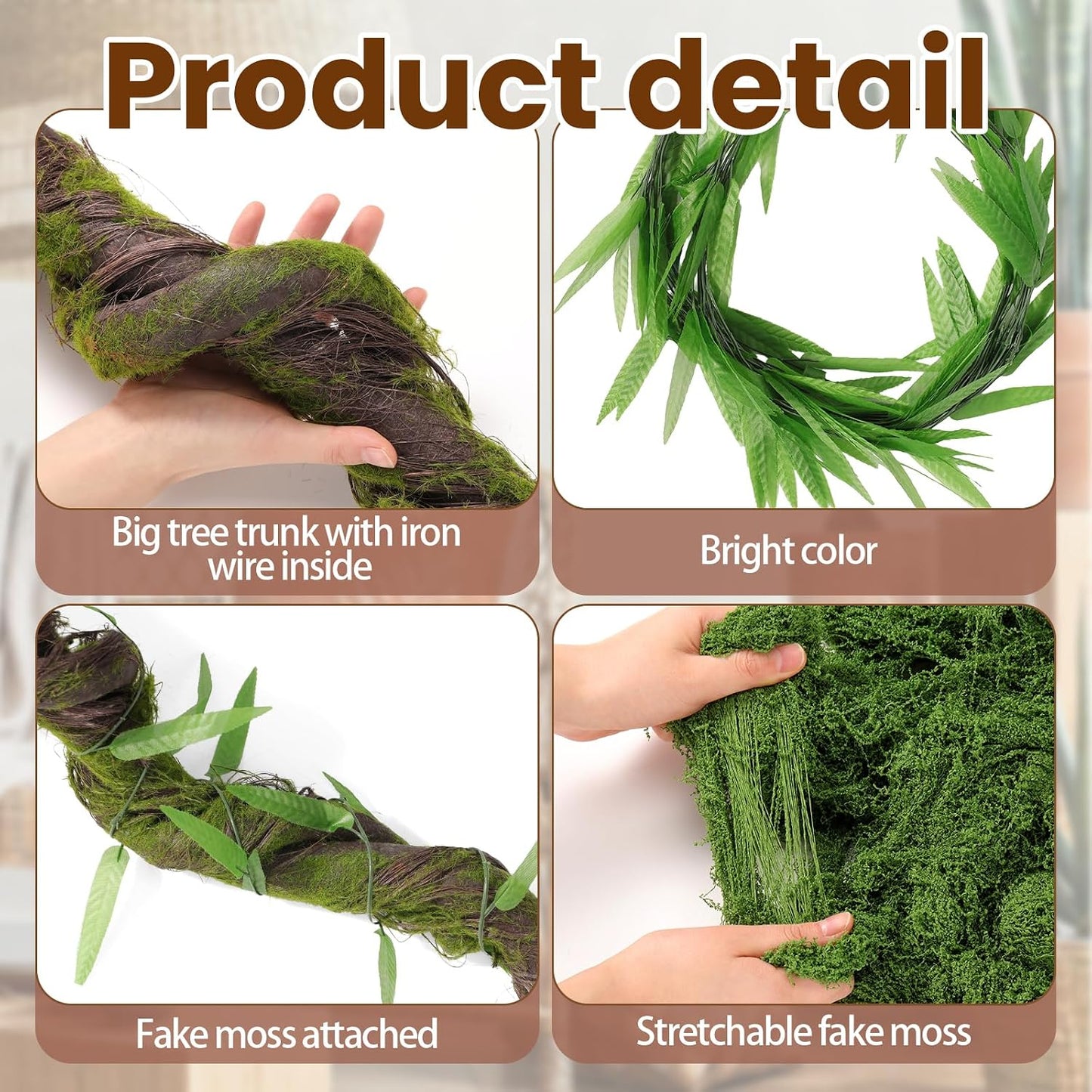6 Pack Artificial Forest Branch Decor,75 Inch,Vines | Moss Covered Branches for Jungle Party bendable Artificial Tree Branch fake Tree Branch artificial Hanging Vines for Ceiling
