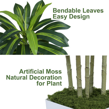5FT Artificial Dracaena Tree - High-Density Foliage Fake Plant with White Tall Planter - Faux Yucca Floor Plant for Home Office Decor Indoor