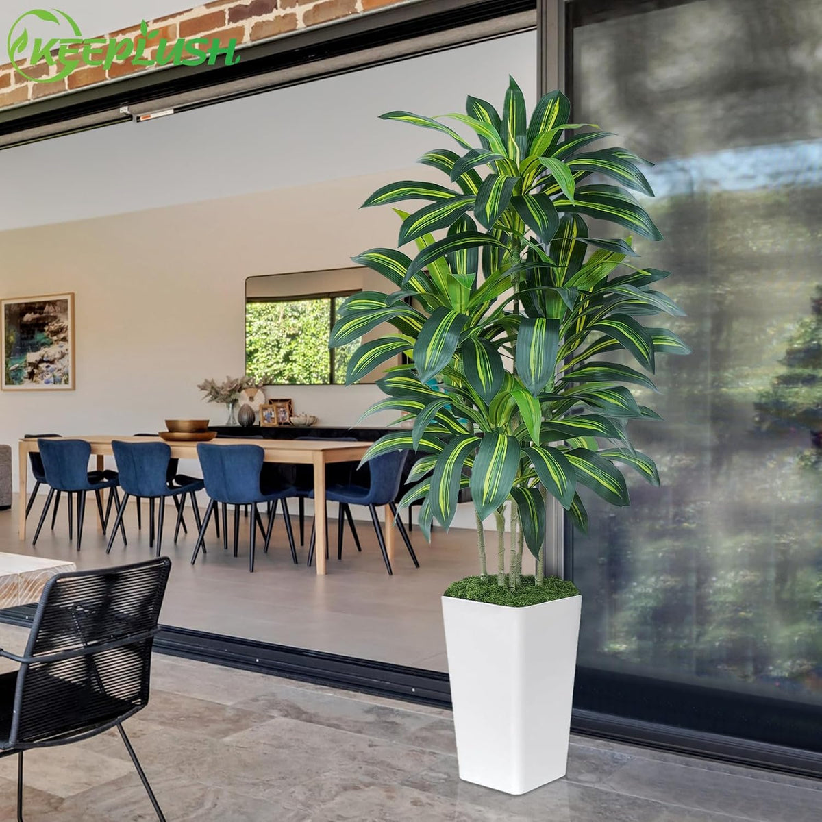 5FT Artificial Dracaena Tree - High-Density Foliage Fake Plant with White Tall Planter - Faux Yucca Floor Plant for Home Office Decor Indoor