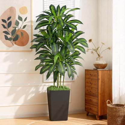 5FT Artificial Dracaena Tree - High-Density Foliage Fake Plant with White Tall Planter - Faux Yucca Floor Plant for Home Office Decor Indoor