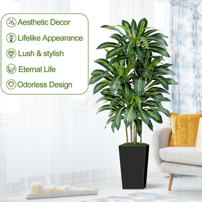 5FT Artificial Dracaena Tree - High-Density Foliage Fake Plant with White Tall Planter - Faux Yucca Floor Plant for Home Office Decor Indoor