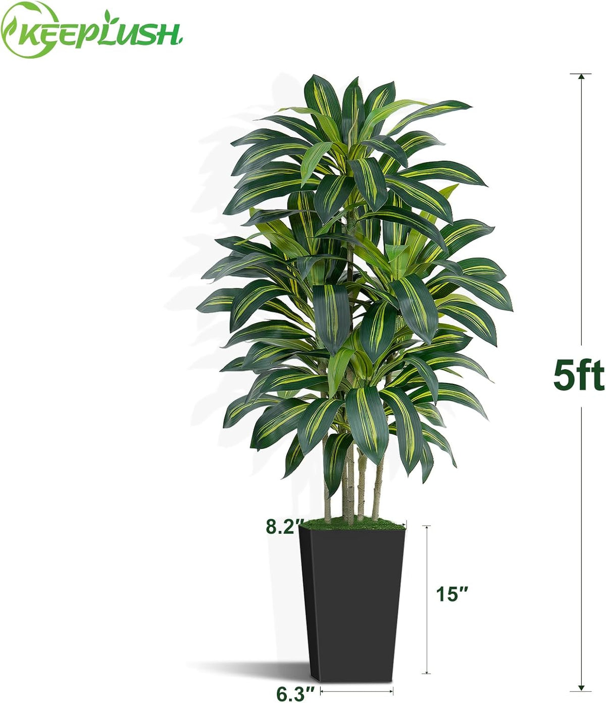 5FT Artificial Dracaena Tree - High-Density Foliage Fake Plant with White Tall Planter - Faux Yucca Floor Plant for Home Office Decor Indoor