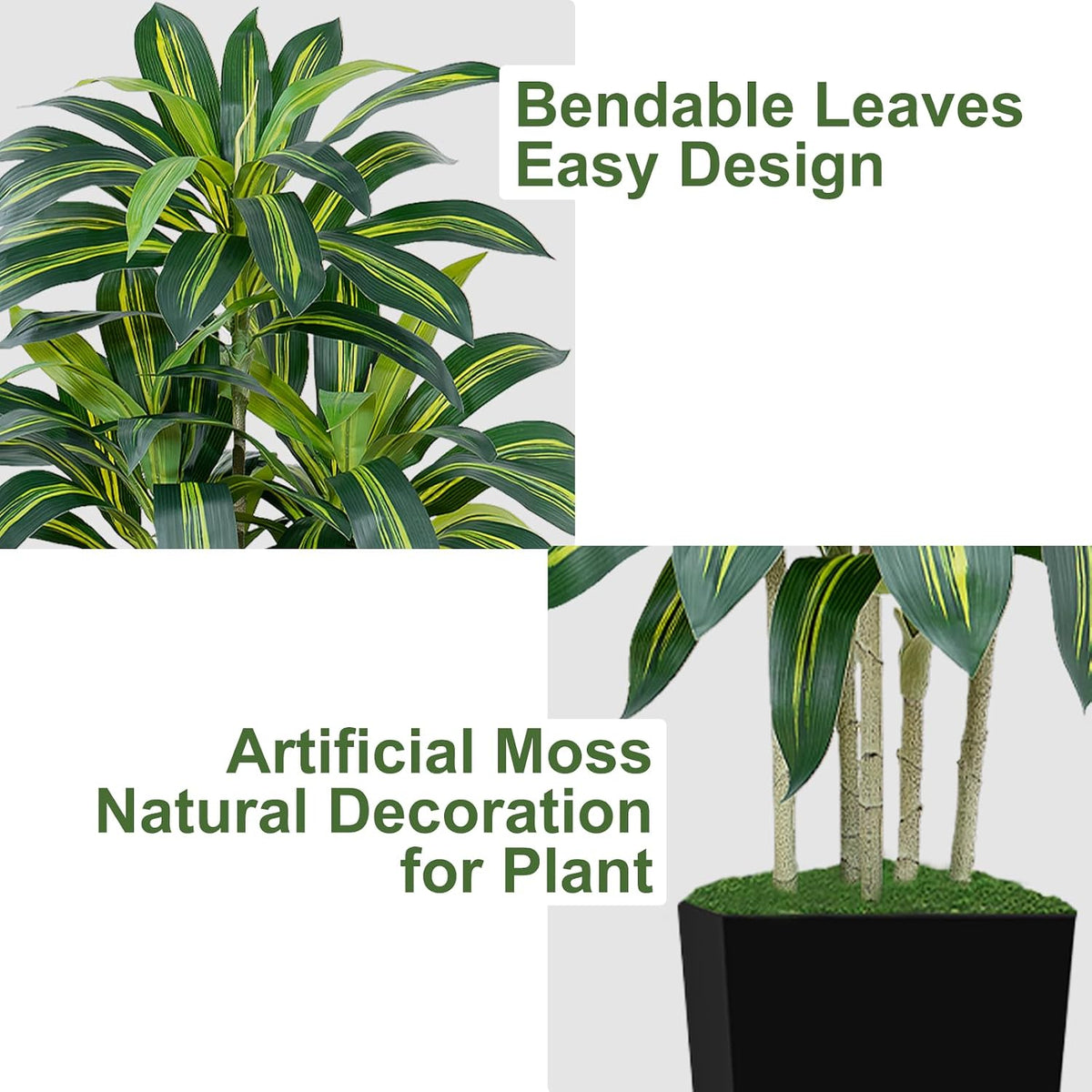 5FT Artificial Dracaena Tree - High-Density Foliage Fake Plant with White Tall Planter - Faux Yucca Floor Plant for Home Office Decor Indoor