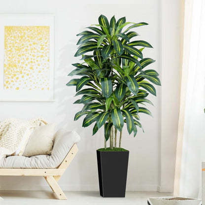 5FT Artificial Dracaena Tree - High-Density Foliage Fake Plant with White Tall Planter - Faux Yucca Floor Plant for Home Office Decor Indoor