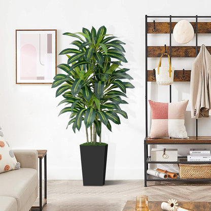 5FT Artificial Dracaena Tree - High-Density Foliage Fake Plant with White Tall Planter - Faux Yucca Floor Plant for Home Office Decor Indoor
