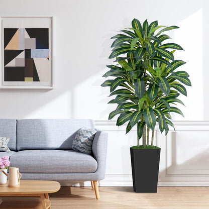 5FT Artificial Dracaena Tree - High-Density Foliage Fake Plant with White Tall Planter - Faux Yucca Floor Plant for Home Office Decor Indoor