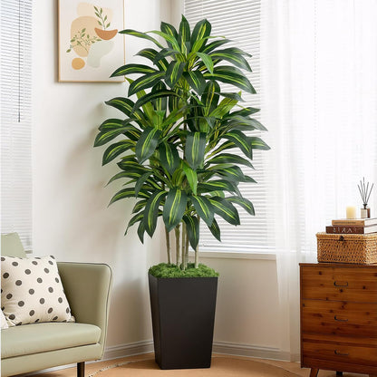 5FT Artificial Dracaena Tree - High-Density Foliage Fake Plant with White Tall Planter - Faux Yucca Floor Plant for Home Office Decor Indoor