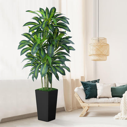 5FT Artificial Dracaena Tree - High-Density Foliage Fake Plant with White Tall Planter - Faux Yucca Floor Plant for Home Office Decor Indoor