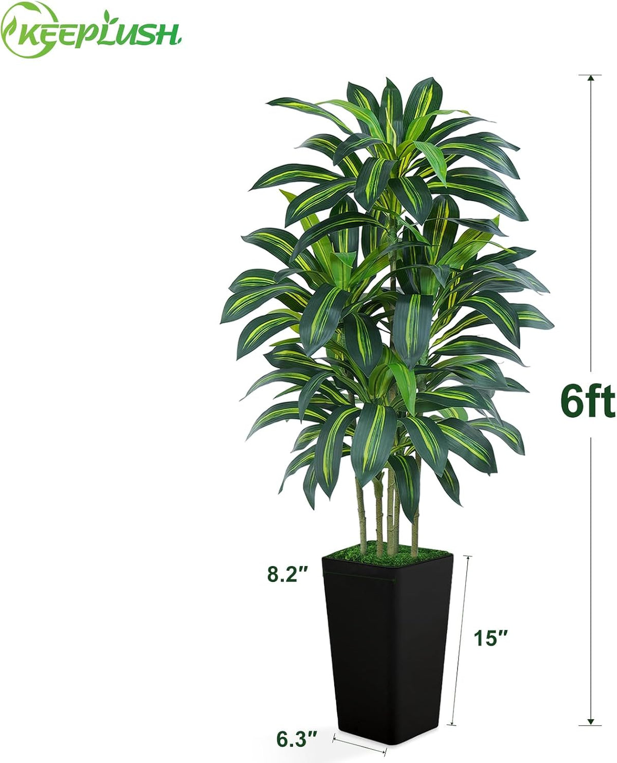 5FT Artificial Dracaena Tree - High-Density Foliage Fake Plant with White Tall Planter - Faux Yucca Floor Plant for Home Office Decor Indoor