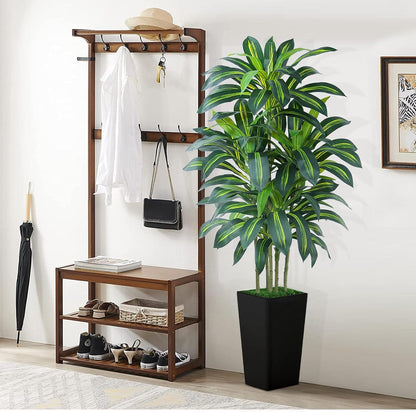 5FT Artificial Dracaena Tree - High-Density Foliage Fake Plant with White Tall Planter - Faux Yucca Floor Plant for Home Office Decor Indoor