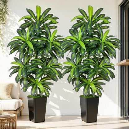 5FT Artificial Dracaena Tree - High-Density Foliage Fake Plant with White Tall Planter - Faux Yucca Floor Plant for Home Office Decor Indoor