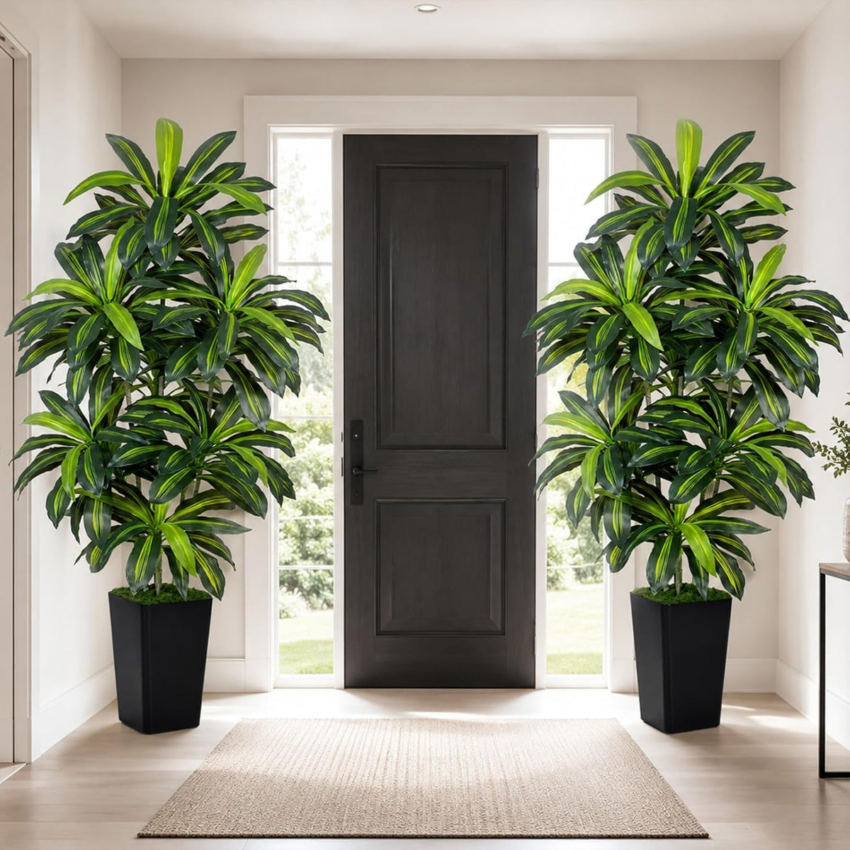 5FT Artificial Dracaena Tree - High-Density Foliage Fake Plant with White Tall Planter - Faux Yucca Floor Plant for Home Office Decor Indoor