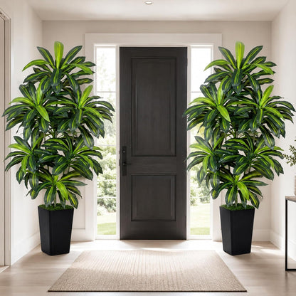 5FT Artificial Dracaena Tree - High-Density Foliage Fake Plant with White Tall Planter - Faux Yucca Floor Plant for Home Office Decor Indoor