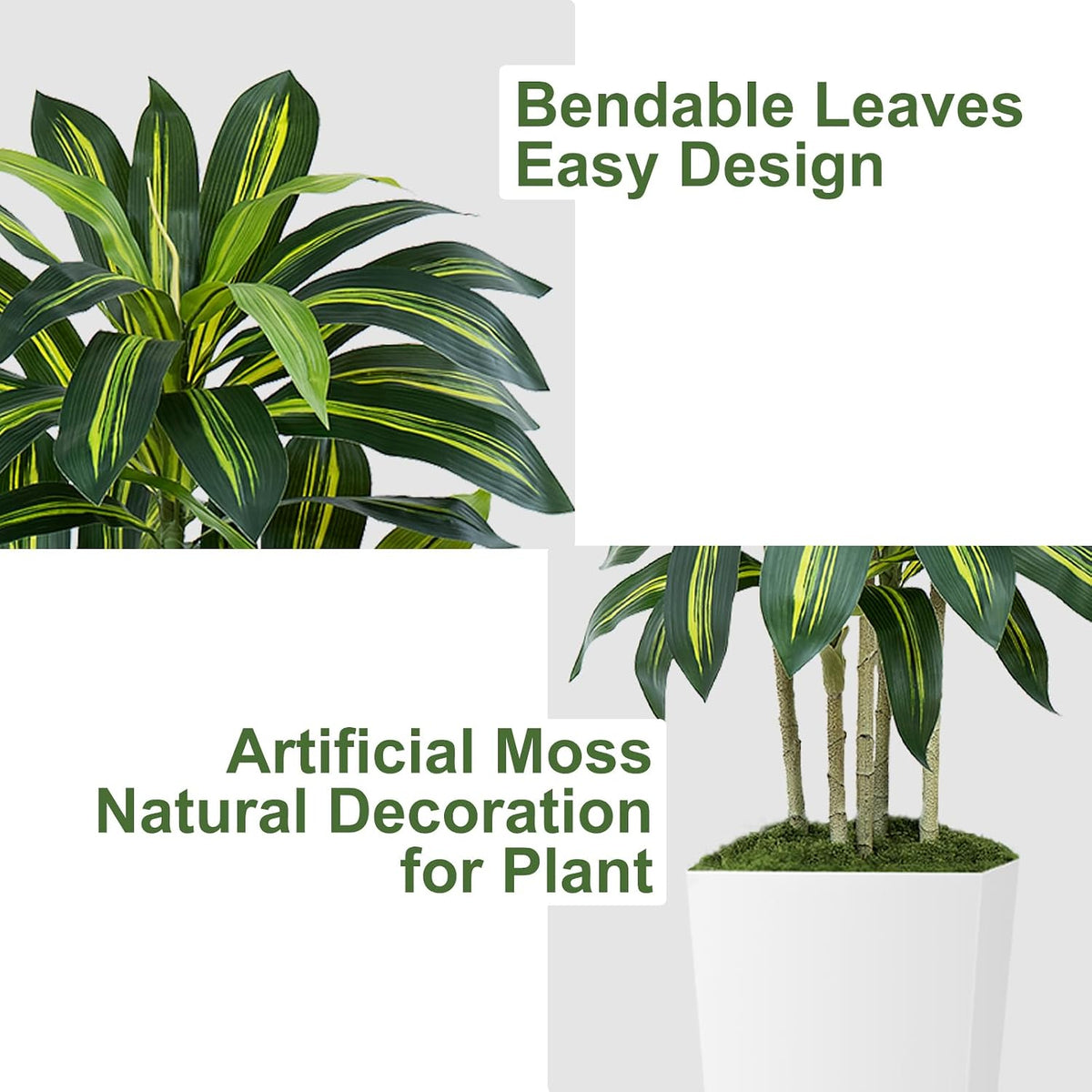 5FT Artificial Dracaena Tree - High-Density Foliage Fake Plant with White Tall Planter - Faux Yucca Floor Plant for Home Office Decor Indoor