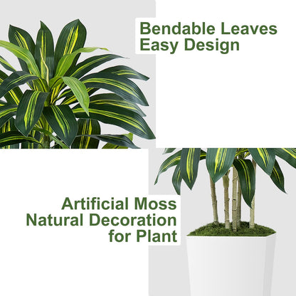 5FT Artificial Dracaena Tree - High-Density Foliage Fake Plant with White Tall Planter - Faux Yucca Floor Plant for Home Office Decor Indoor