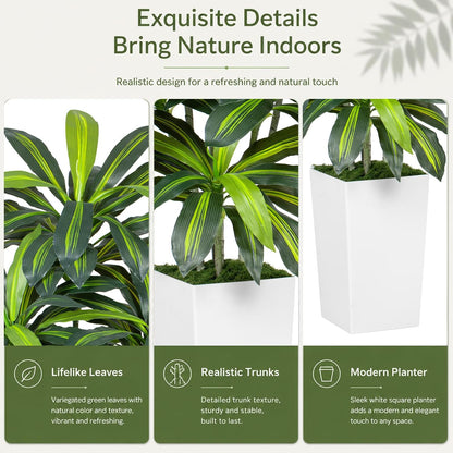 5FT Artificial Dracaena Tree - High-Density Foliage Fake Plant with White Tall Planter - Faux Yucca Floor Plant for Home Office Decor Indoor