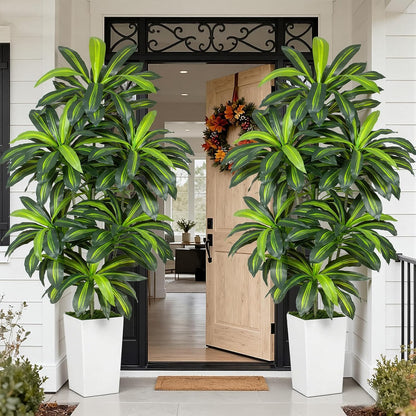 5FT Artificial Dracaena Tree - High-Density Foliage Fake Plant with White Tall Planter - Faux Yucca Floor Plant for Home Office Decor Indoor