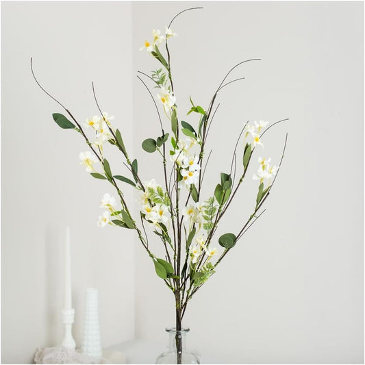Artificial Yellow Blossom Twig Stem - Fake Forsythia Tree Branch for Flower Arrangements and Decorating (39 Inches High)